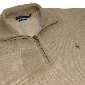 Ralph Lauren Men's 3XB Big Knit Sweater 1/4 Quarter Zip Casual Tan Pima Cotton